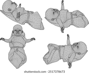 Vector sketch illustration design animation cartoon cute cute newborn baby child in blanket