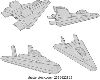 Diseño de la ilustración del bosquejo del Vector del vehículo de guerra sigiloso de la aeronave de combate del anti-radar que vuela en el aire