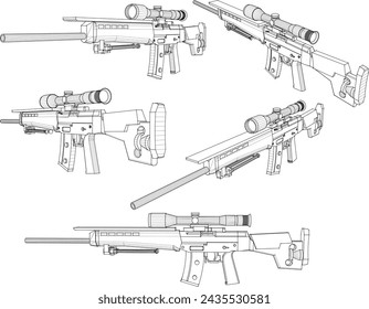 vector sketch illustration design of automatic rifle firearm