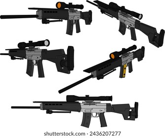 vector sketch illustration design of automatic rifle firearm
