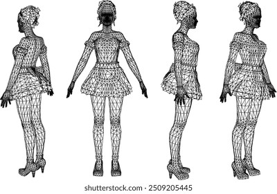 Vektorskizze Illustration Design von Barmädchen Hausangestellten in Mini-Outfit