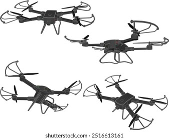 Vector sketch illustration design of a camera drone flying in the sky to see the view from above