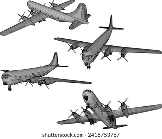 Vector sketch illustration of the design of a cargo-carrying Boeing airplane