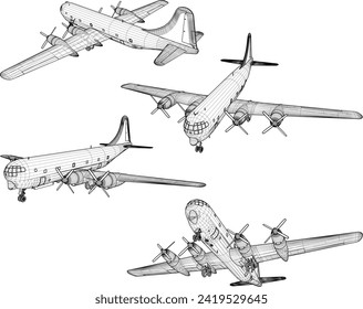 Vector sketch illustration of the design of a cargo-carrying Boeing airplane 