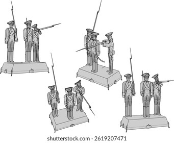 vetor esboço ilustração projeto de cavalaria soldado brinquedo de luta com clássicos vintage armas étnicas