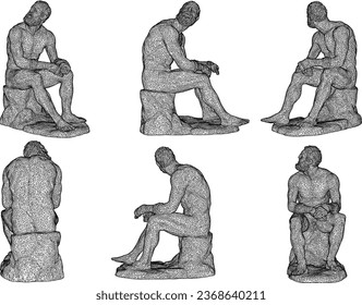 Vector sketch illustration design of classic statue of old gladiator former fighter
