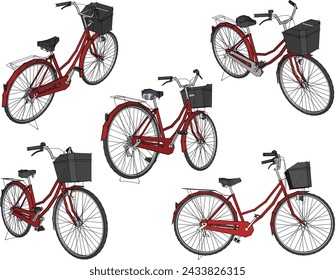 Vector sketch illustration design of classic old vintage girl's mini bike with basket