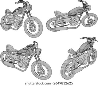 Diseño de ilustración de boceto de Vector de chopper clásico vintage modificado vehículo de transporte de motocicleta