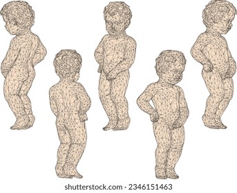 Diseño de dibujo vectorial de una estatua de niño romano de estilo vintage clásico