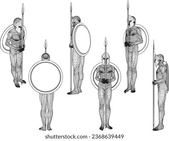 Dibujo vectorial diseño de la estatua clásica del héroe europeo guerrero romano griego