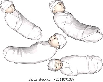 Vector sketch illustration design of cute cute newborn baby with thick blanket