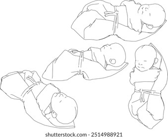 Vector sketch illustration design of cute cute newborn baby with thick blanket