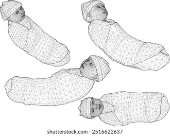 Vector sketch illustration design of cute cute newborn baby with thick blanket