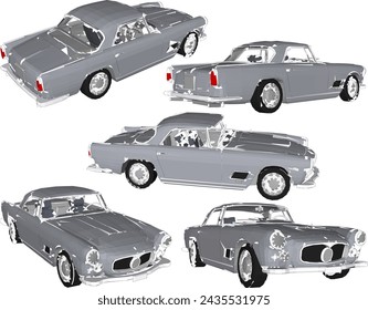 Vector sketch illustration design drawing of vintage old classic car