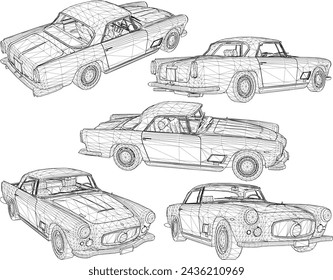 Vector sketch illustration design drawing of vintage old classic car