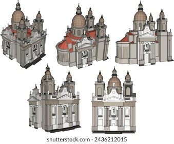 vector sketch illustration design drawing of vintage classic old church architecture 