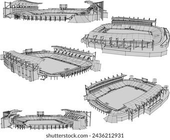 Vector sketch illustration design drawing of modern football sports stadium architecture