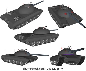 Dibujo del diseño de la ilustración del boceto del vector del coche del tanque de batalla con el cañón