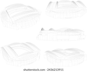 Vector sketch illustration design drawing of architecture of modern football stadium building