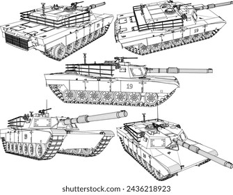 vector sketch illustration design drawing of a tank fighting car in the desert
