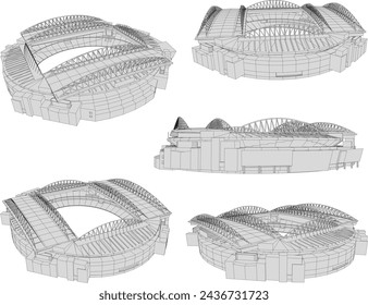 Vector sketch illustration design drawing of architecture of modern football stadium building