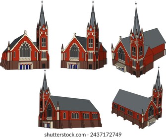 Vector sketch illustration design drawing of architecture of Christian holy church with tower