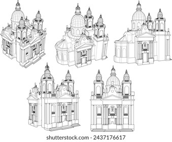 vector sketch illustration design drawing of vintage classic old church architecture