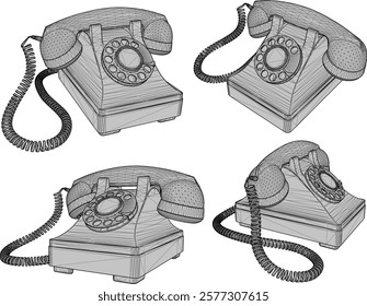 Vector sketch illustration vector design drawing of vintage classic old telephone communication tool with rotary dial