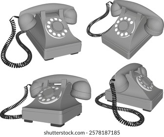 Vector sketch illustration vector design drawing of vintage classic old telephone communication tool with rotary dial