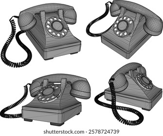 Vector sketch illustration vector design drawing of vintage classic old telephone communication tool with rotary dial 