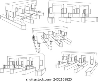 Vector sketch illustration of the design of entrance gates for car parks and highway tolls