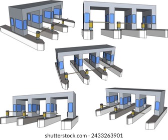 Vector sketch illustration of the design of entrance gates for car parks and highway tolls