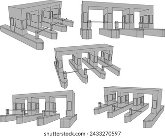 Vector sketch illustration of the design of entrance gates for car parks and highway tolls