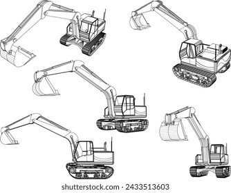 Vector sketch illustration of the design of an excavator heavy equipment for digging excavated land 