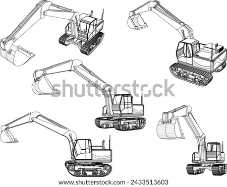 Vector sketch illustration of the design of an excavator heavy equipment for digging excavated land 