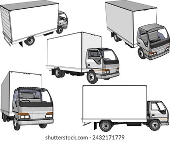 Vector sketch illustration of the design of an expedition box truck transporting goods