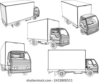 Vector sketch illustration of the design of an expedition box truck transporting goods