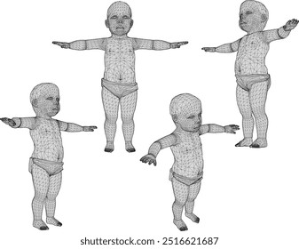 Projeto de ilustração de esboço vetorial do fantasma de uma criança pequena tuyul roubando dinheiro