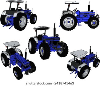 Dibujo vectorial del diseño de un vehículo tractor de equipo pesado para el cultivo de tierras agrícolas