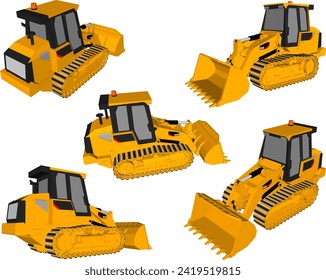 Vector sketch illustration of the design of a heavy bulldozer vehicle for leveling the land