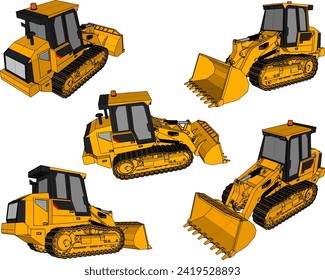 Esbozo vectorial ilustración del diseño de un vehículo buldozer pesado para nivelar el terreno