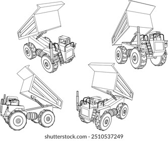 Vector sketch illustration of the design of a heavy equipment vehicle, a tronton truck carrying goods in the construction industry