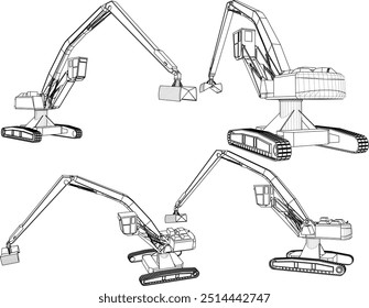 Ilustración de boceto de Vector del diseño de una máquina excavadora pesada para limpiar la basura en aguas