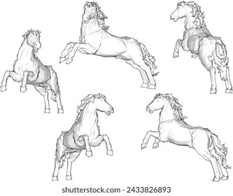 Vector sketch illustration design of horses in action
