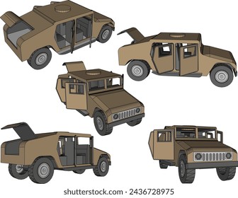 vector sketch illustration design image of a combat car in the desert