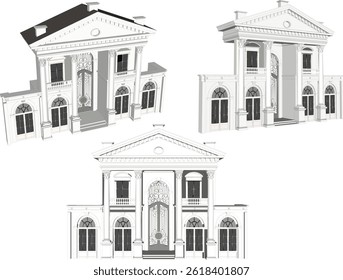 vetor esboço ilustração design imagem arquitetura terraço edifício casa velha com grandes colunas clássico vintage