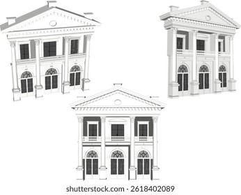 Vector boceto ilustración diseño Imagen arquitectura terraza edificio casa antigua con grandes columnas clásico vintage