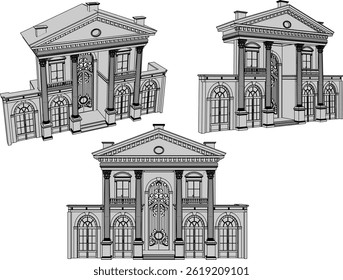Vector boceto ilustración diseño Imagen arquitectura terraza edificio casa antigua con grandes columnas clásico vintage