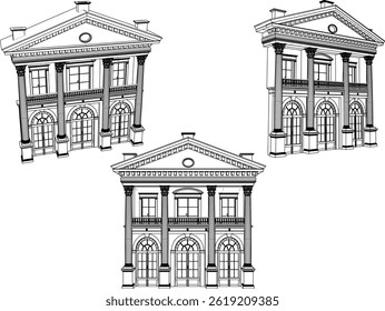 Vector boceto ilustración diseño Imagen arquitectura terraza edificio casa antigua con grandes columnas clásico vintage