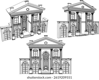 Vector boceto ilustración diseño Imagen arquitectura terraza edificio casa antigua con grandes columnas clásico vintage